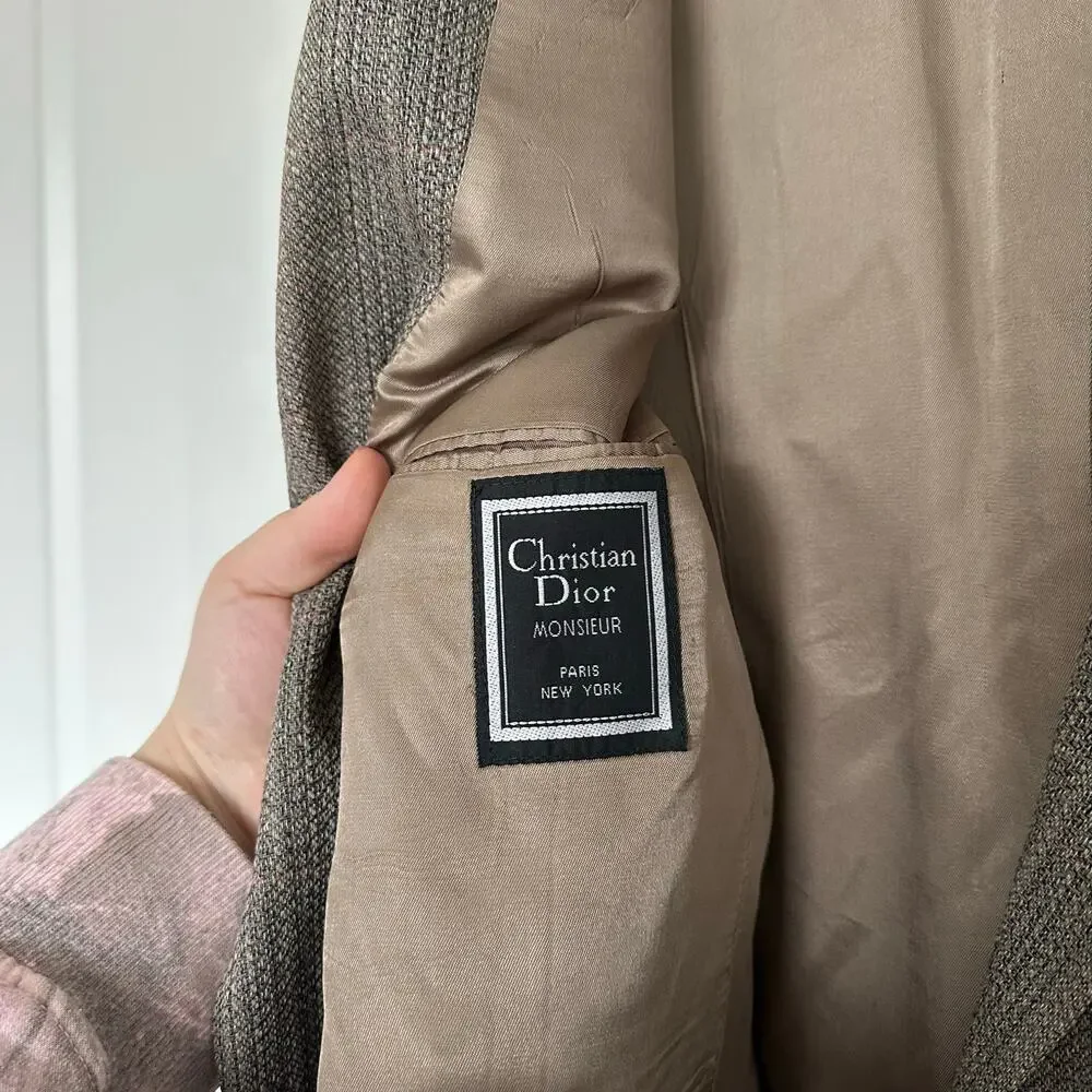 Vintage Christian Dior Monsieur (46R) Brown Tweed Wool Blazer Quiet Luxury